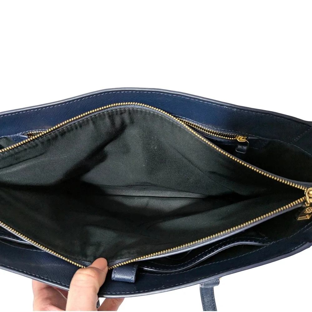 Tory Burch Robinson Tote Navy Saffiano Leather Shoulder Bag Medium